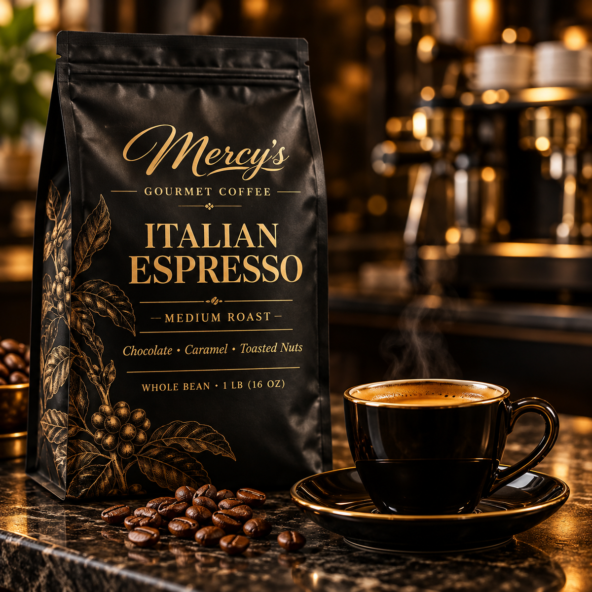 Mercy’s Organic Italian Espresso — Freshly Roasted Whole Bean Coffee, 1 lb