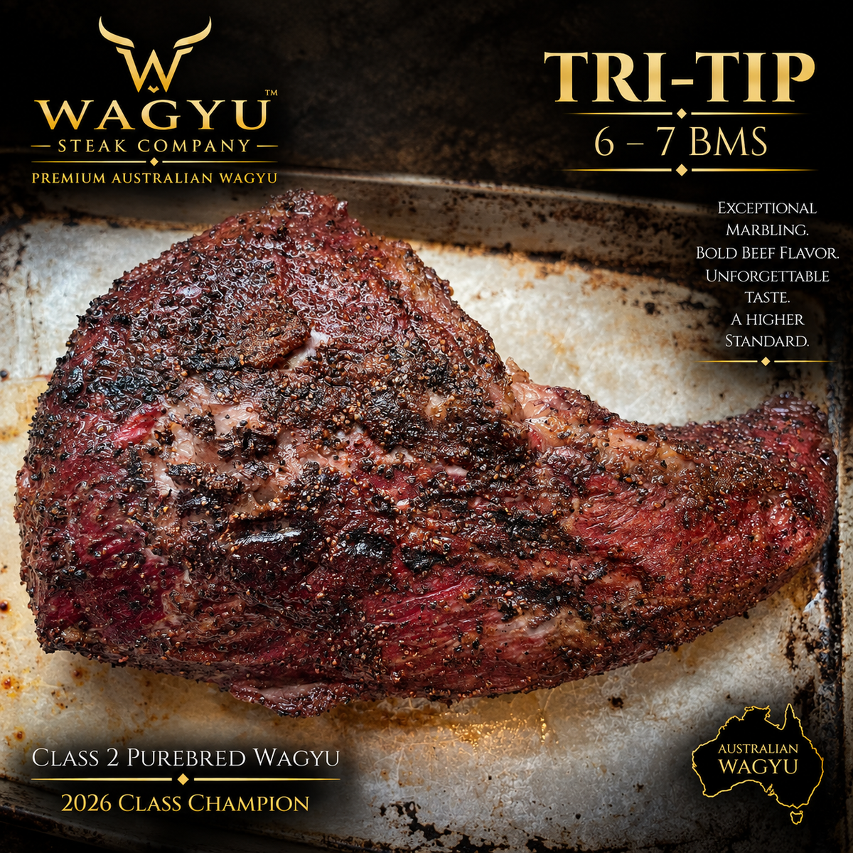 Fresh Whole Australian Wagyu Tri-Tip — 6–7 BMS