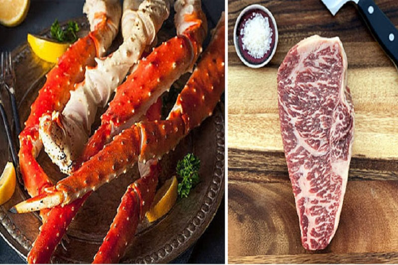 Surf and Turf Special - King Crab Legs and Wagyu Steaks
